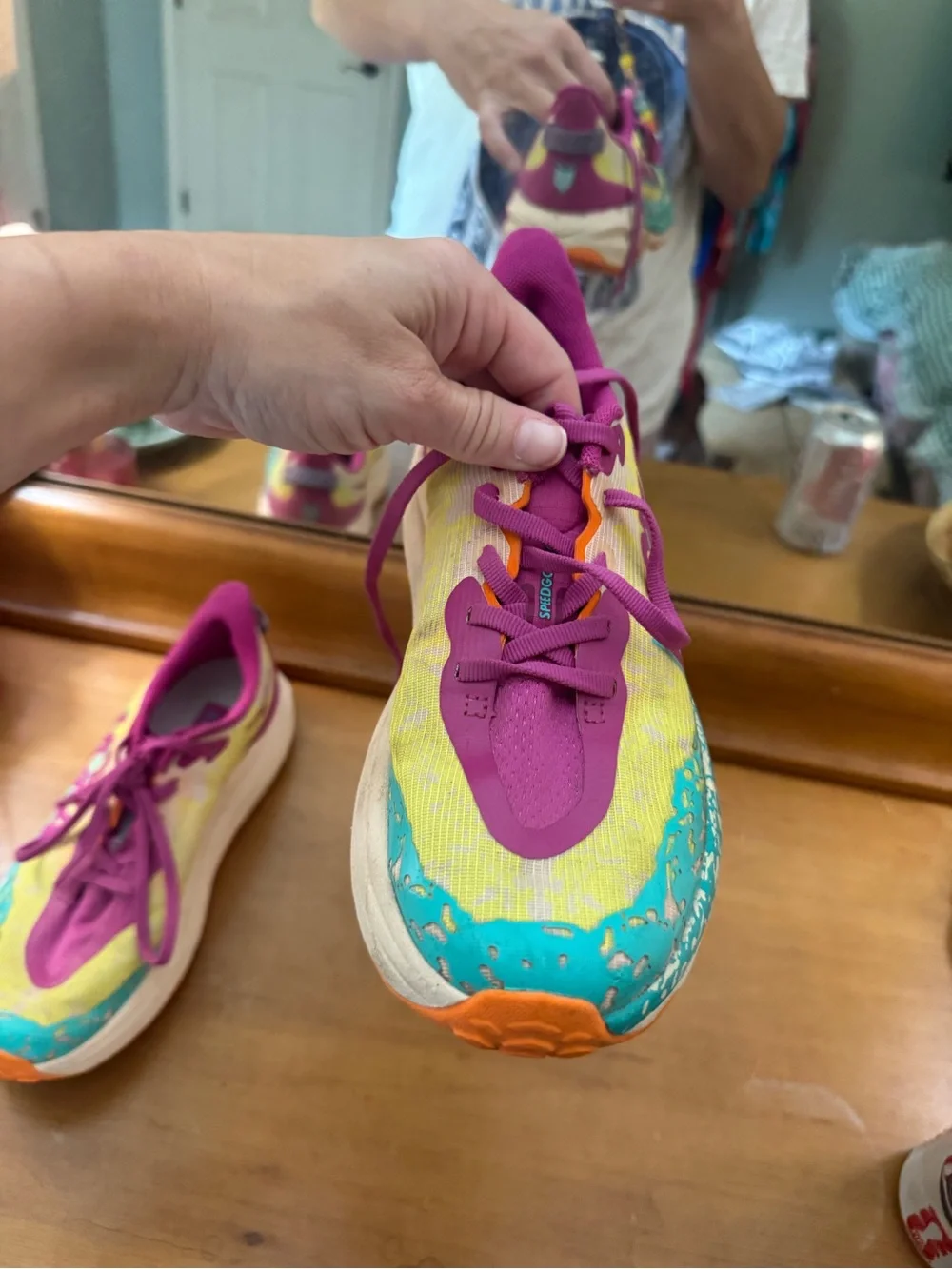 HOKA Speedgoat W 6.5 Kids 6 Trail Running Shoes Flower Nectar Neon Tangerine